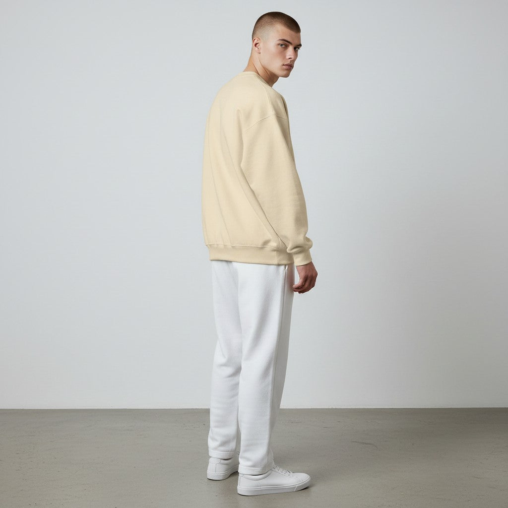 GYM PANTHERS men's beige crewneck sweatshirt, soft fabric blend, classic fit, ideal for everyday wear and layering.