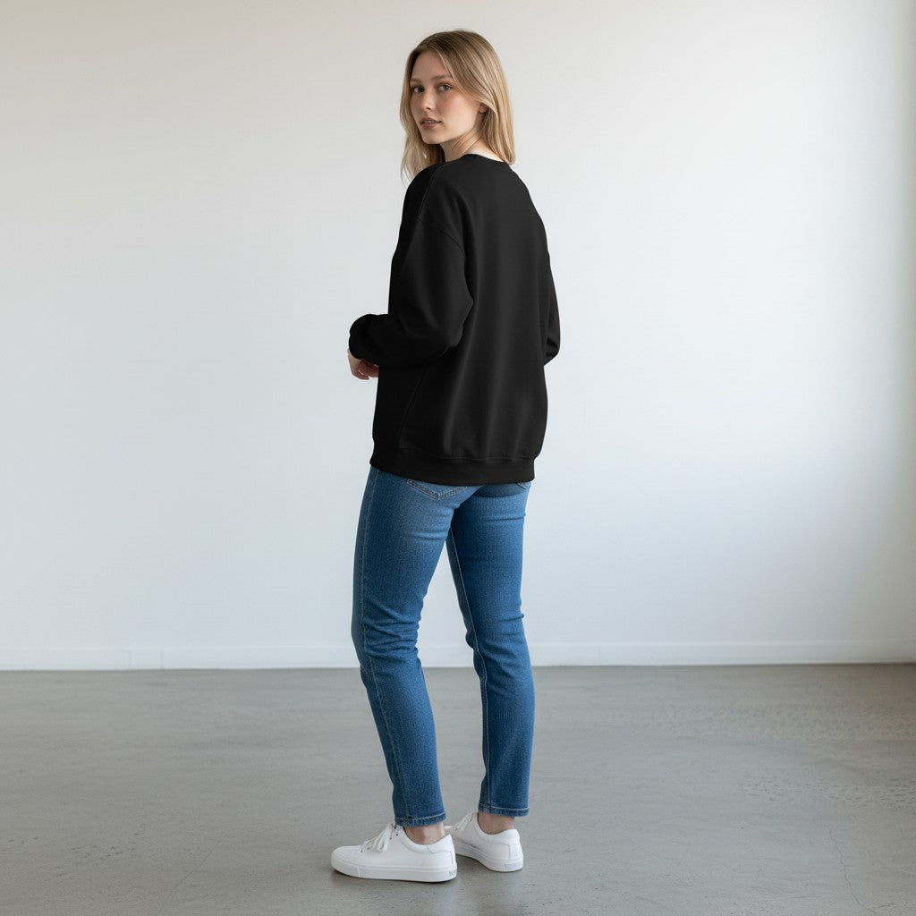 GYM PANTHERS black crewneck sweatshirt for women, long sleeves, relaxed fit, ideal for casual wear or layering.