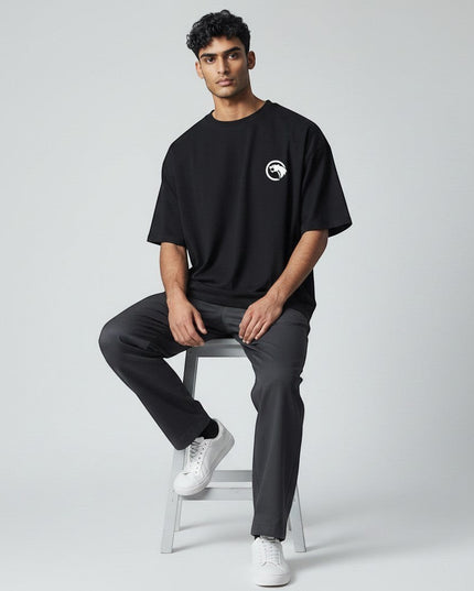 GYM PANTHERS black 100% combed ring-spun cotton t-shirt with white panther logo on chest. Designed for workouts and everyday wear.