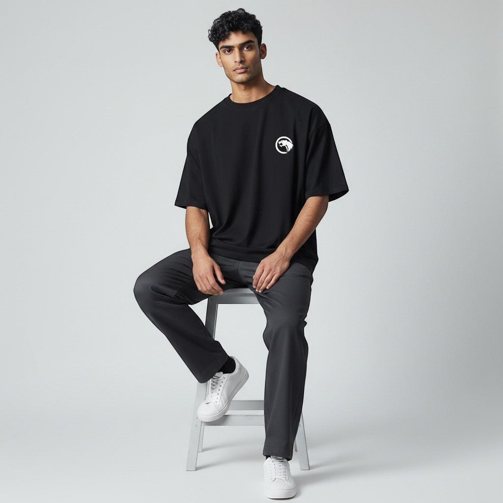 GYM PANTHERS black 100% combed ring-spun cotton t-shirt with white panther logo on chest. Designed for workouts and everyday wear.