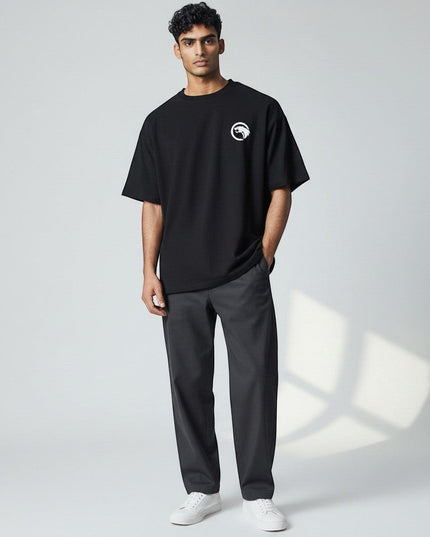 GYM PANTHERS black 100% cotton t-shirt with a white panther logo on the left chest. Designed for performance and everyday wear.