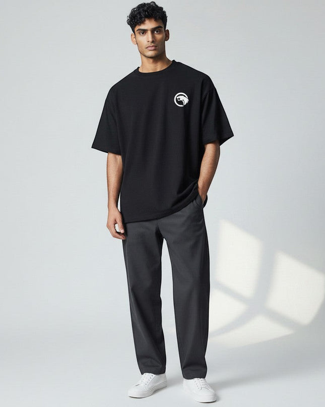 GYM PANTHERS black 100% cotton t-shirt with a white panther logo on the left chest. Designed for performance and everyday wear.