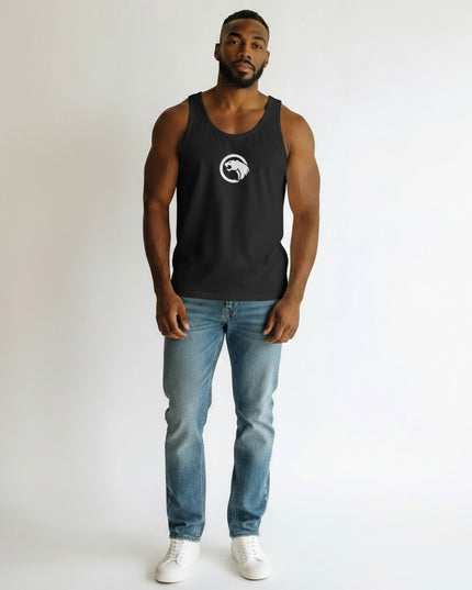 GYM PANTHERS black cotton men's performance tank top with white panther logo on chest. Athletic fit.