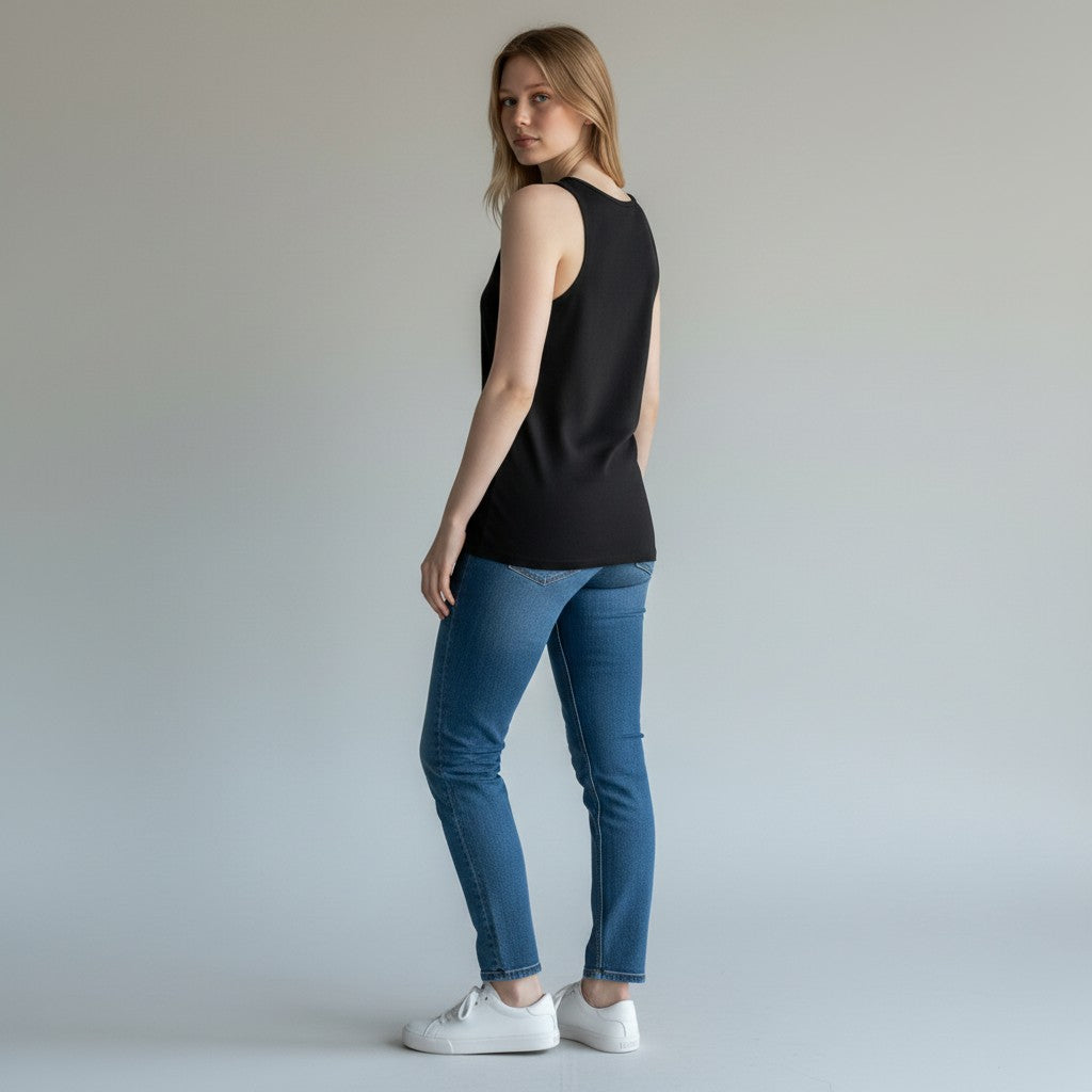 GYM PANTHERS black 100% combed and ringspun cotton classic tank top for women, side-seamed for a flattering fit.