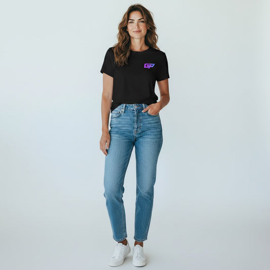 GYM PANTHERS black unisex t-shirt made from 100% combed and ring-spun cotton with a small purple and blue gradient GP logo on the left chest.