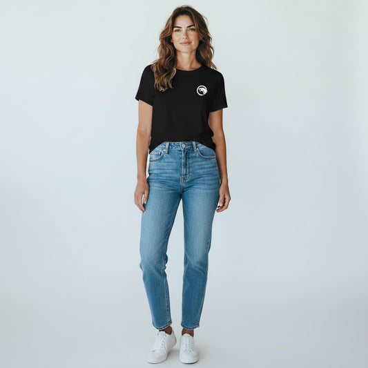 GYM PANTHERS black 100% cotton t-shirt with a white panther logo on the left chest. Crew neck, short sleeves, relaxed fit.