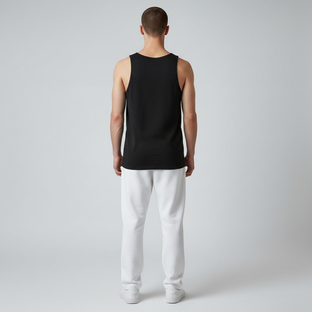 GYM PANTHERS black combed and ring-spun cotton Beast Elite Tank top for men, athletic fit, lightweight and breathable.