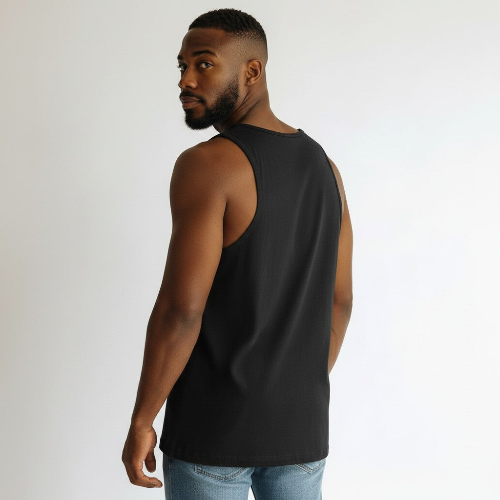 GYM PANTHERS black men's performance tank top, made from ultra-soft combed and ringspun cotton or tri-blend fabric for breathability. Athletic cut with side seams for a modern fit.