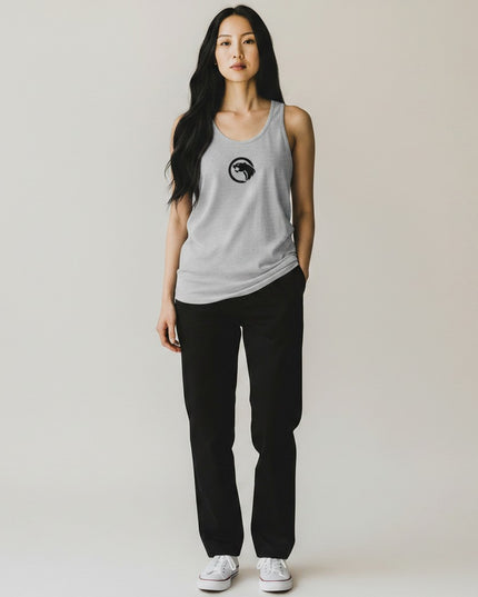GYM PANTHERS grey 100% combed ringspun cotton women's tank top with black panther logo on chest