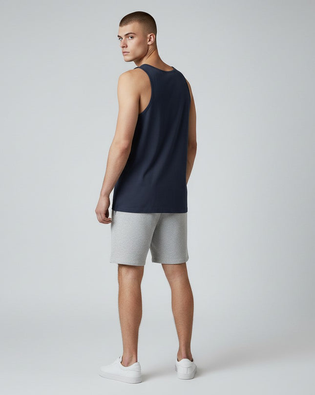GYM PANTHERS Men's classic navy blue cotton tank top, ideal for workouts and casual wear.