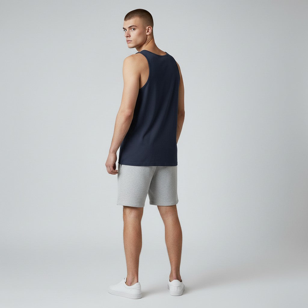 GYM PANTHERS Men's classic navy blue cotton tank top, ideal for workouts and casual wear.