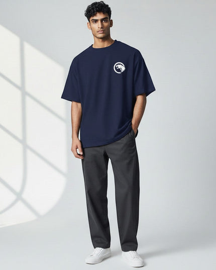GYM PANTHERS navy blue 100% cotton t-shirt with crew neck and short sleeves, featuring a white panther logo on the chest.