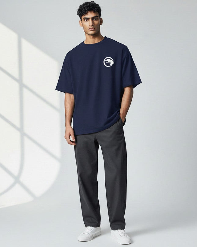 GYM PANTHERS navy blue 100% cotton t-shirt with crew neck and short sleeves, featuring a white panther logo on the chest.