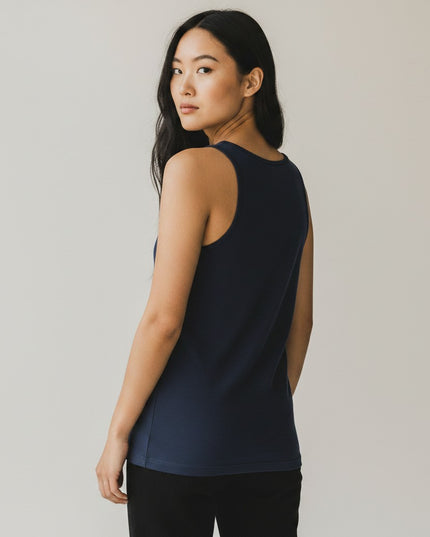GYM PANTHERS navy blue 100% cotton women's tank top, ideal for workouts or casual wear.