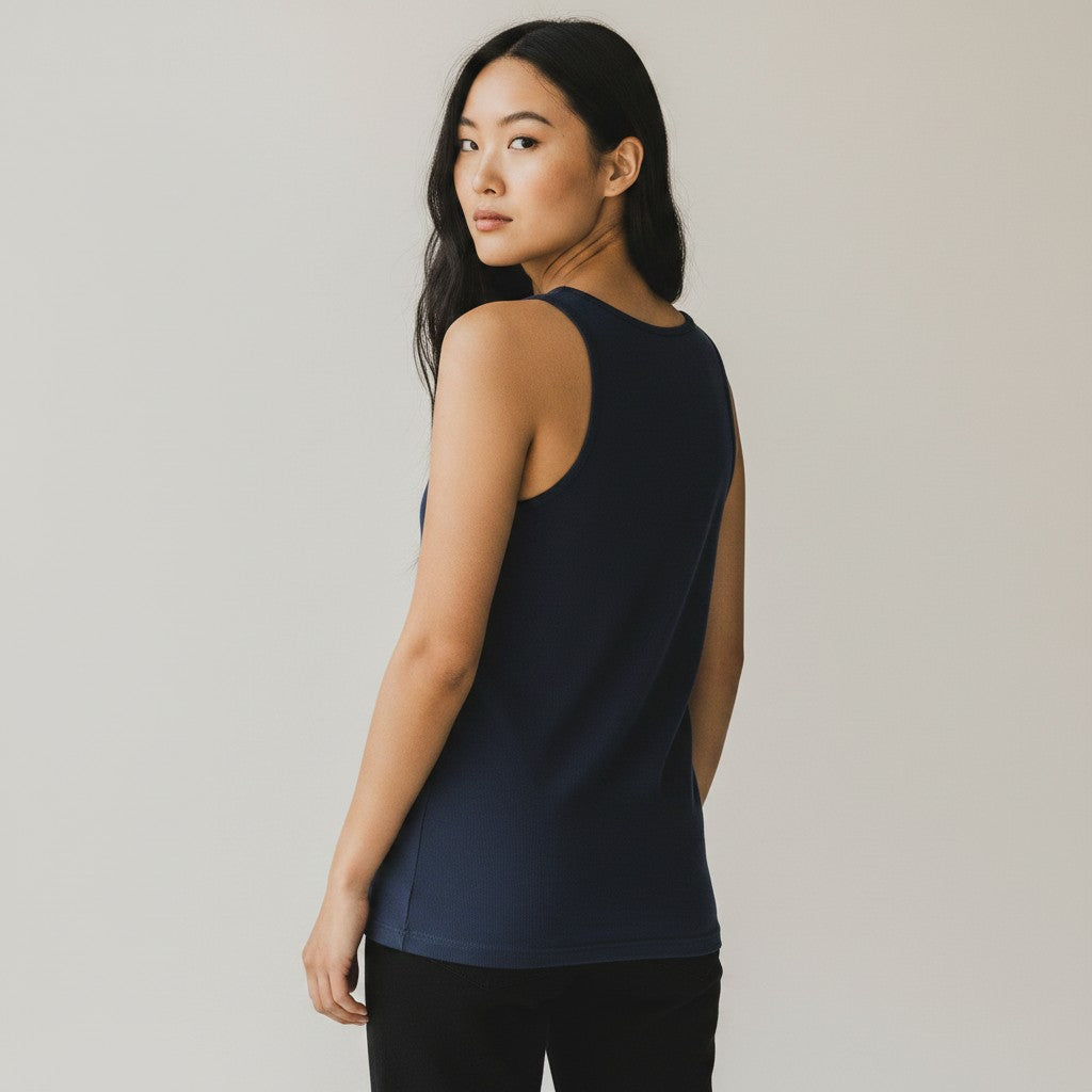 GYM PANTHERS navy blue 100% cotton women's tank top, ideal for workouts or casual wear.