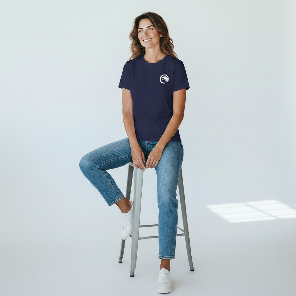 GYM PANTHERS navy blue 100% cotton t-shirt with crew neck and short sleeves, featuring a small white logo on the left chest.