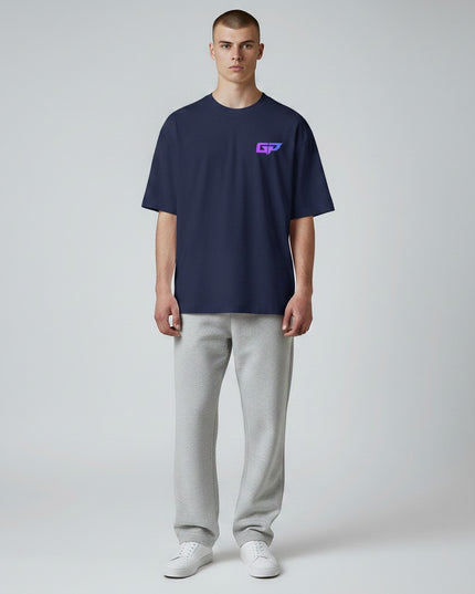 GYM PANTHERS navy blue 100% combed ring-spun cotton t-shirt with gradient GP logo on chest. Crew neck, short sleeves.