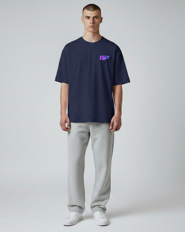 GYM PANTHERS navy blue 100% combed ring-spun cotton t-shirt with gradient GP logo on chest. Crew neck, short sleeves.