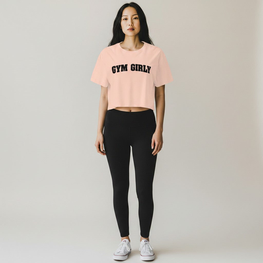 GYM PANTHERS light pink cotton blend crop top with black