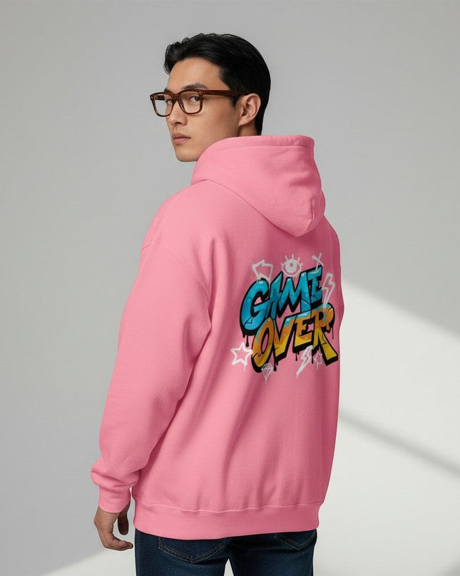 GYM PANTHERS pink hoodie with "GAME OVER" graffiti graphic on back. Soft-touch, structured fit.