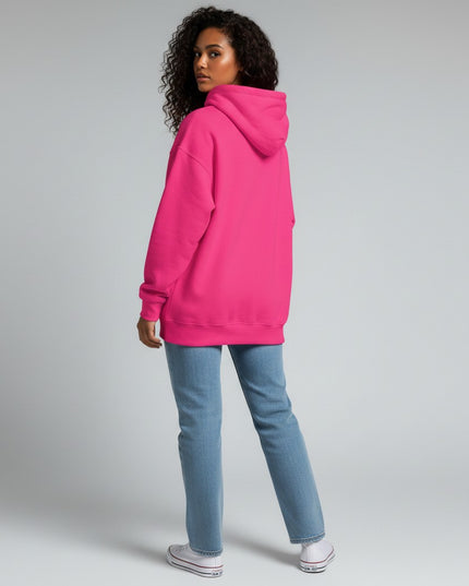 GYM PANTHERS bright pink women's premium hoodie with double-lined hood and matching drawcord, ribbed cuffs and waistband, and front pouch pocket.