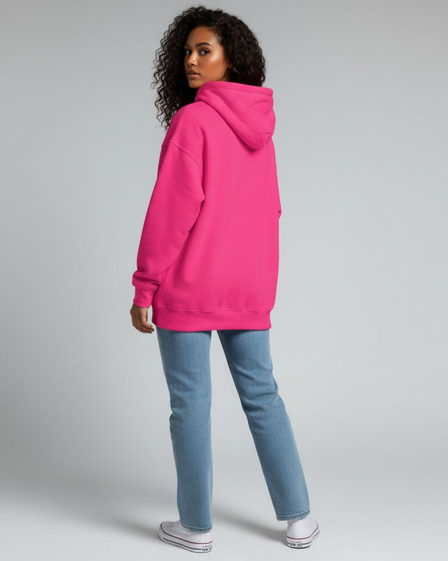 GYM PANTHERS bright pink women's premium hoodie with double-lined hood and matching drawcord, ribbed cuffs and waistband, and front pouch pocket.
