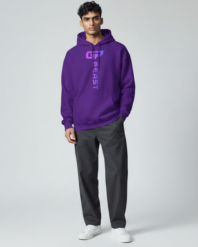 GYM PANTHERS Beast Elite Hoodie in vibrant purple with a vertical gradient logo.