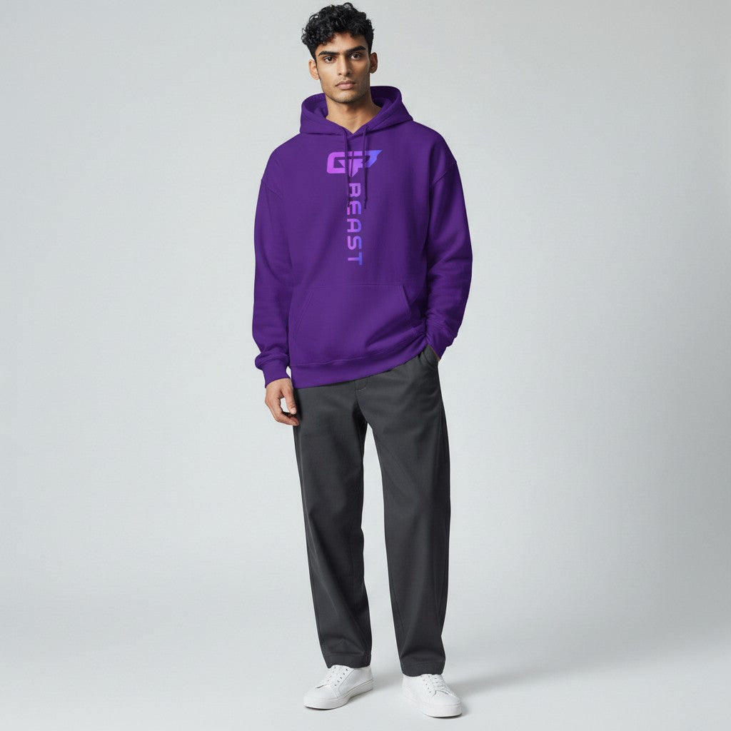 GYM PANTHERS Beast Elite Hoodie in vibrant purple with a vertical gradient logo.