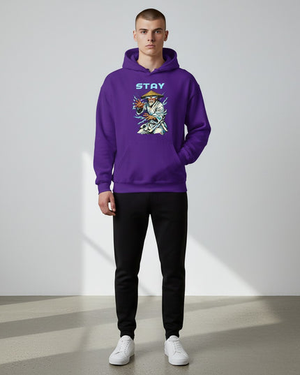 GYM PANTHERS purple cotton-blend hoodie with a graphic print of an old man in a conical hat surrounded by lightning.