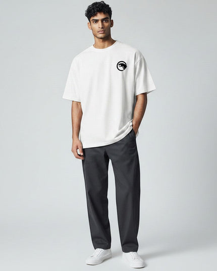 GYM PANTHERS white 100% combed ring-spun cotton t-shirt with black panther logo on left chest. Crew neck, short sleeves.
