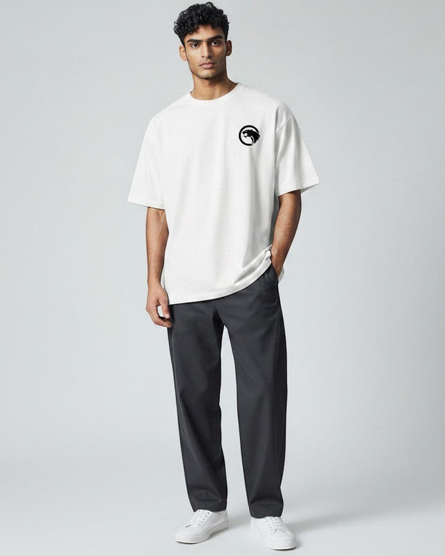 GYM PANTHERS white 100% combed ring-spun cotton t-shirt with black panther logo on left chest. Crew neck, short sleeves.