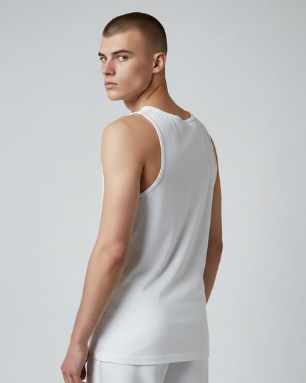 GYM PANTHERS Men's classic white cotton tank top with a clean athletic fit, perfect for workouts or casual wear.