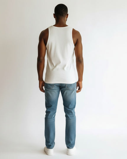 GYM PANTHERS white men's performance tank top made from combed and ringspun cotton or tri-blend fabric for comfort and breathability.