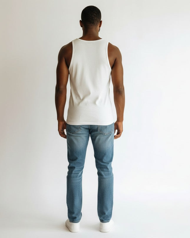 GYM PANTHERS white men's performance tank top made from combed and ringspun cotton or tri-blend fabric for comfort and breathability.