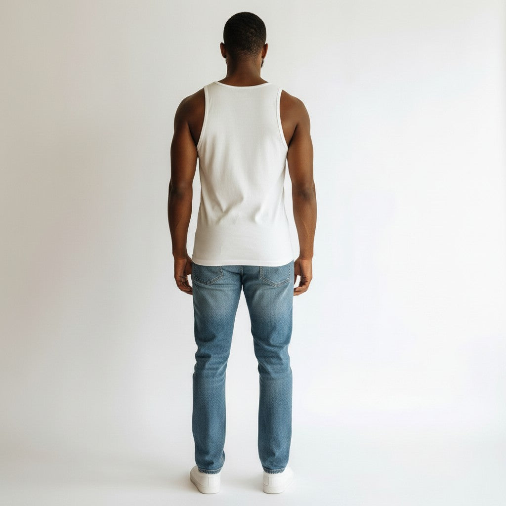GYM PANTHERS white men's performance tank top made from combed and ringspun cotton or tri-blend fabric for comfort and breathability.