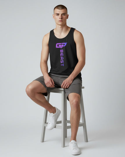 GYM PANTHERS black 100% combed ring-spun cotton Beast Elite Tank with purple gradient logo and text.