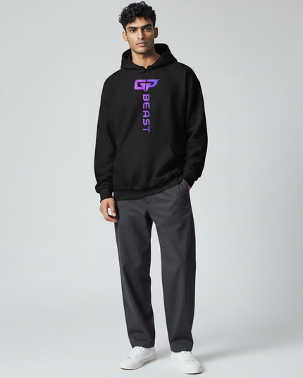 GYM PANTHERS black unisex hoodie with vertical gradient 'BEAST' logo on chest. Soft, durable fabric for all-day comfort.