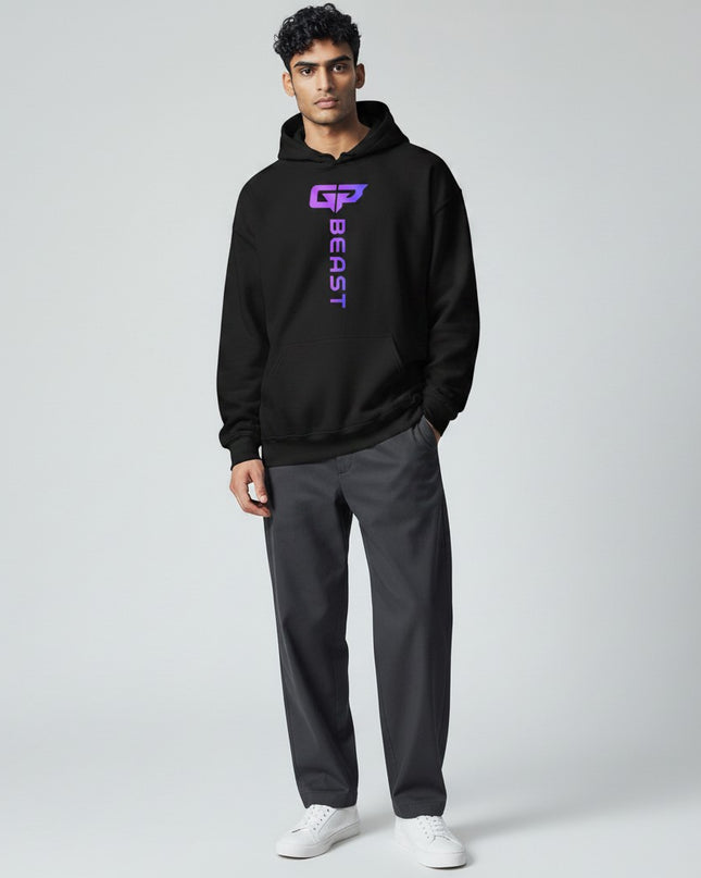 GYM PANTHERS black unisex hoodie with vertical gradient 'BEAST' logo on chest. Soft, durable fabric for all-day comfort.