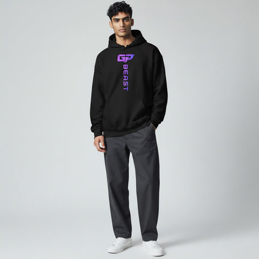 GYM PANTHERS black unisex hoodie with vertical gradient 'BEAST' logo on chest. Soft, durable fabric for all-day comfort.