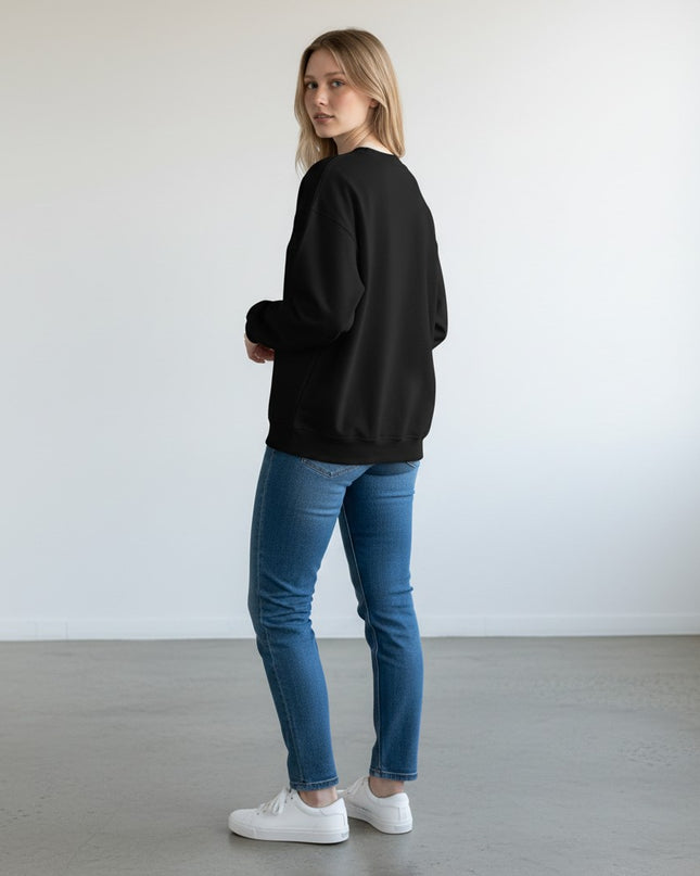 GYM PANTHERS black crewneck sweatshirt for women, long sleeves, relaxed fit, ideal for casual wear or layering.
