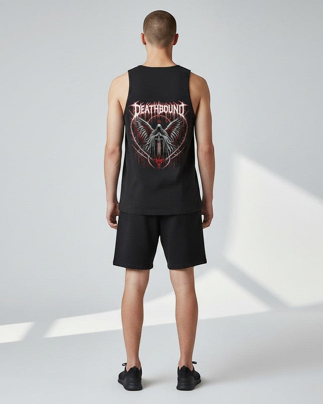 GYM PANTHERS black tank top with Deathbound graphic featuring a grim reaper with wings and sword.