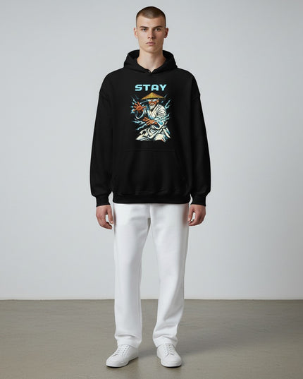 GYM PANTHERS black cotton-blend hoodie with a graphic print of a man in a conical hat surrounded by lightning.