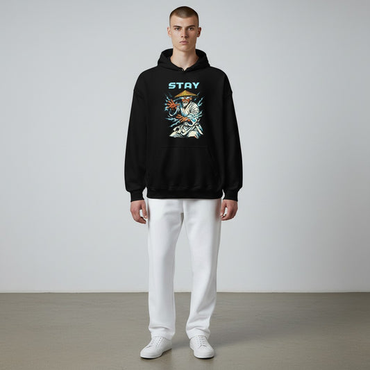 GYM PANTHERS black cotton-blend hoodie with a graphic print of a man in a conical hat surrounded by lightning.