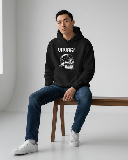 GYM PANTHERS black IronVein hoodie with "SAVAGE" text and skull graphic wearing a bandana.