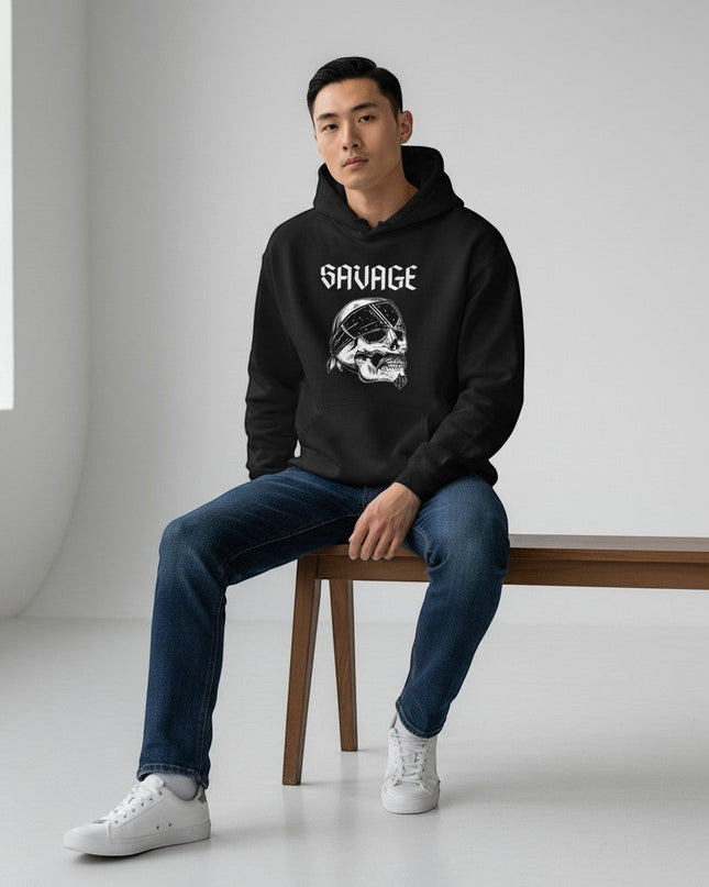 GYM PANTHERS black IronVein hoodie with "SAVAGE" text and skull graphic wearing a bandana.