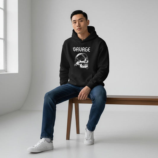 GYM PANTHERS black IronVein hoodie with "SAVAGE" text and skull graphic wearing a bandana.