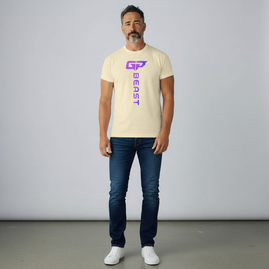 GYM PANTHERS cream t-shirt with vertical gradient 'BEAST' logo and GP graphic.