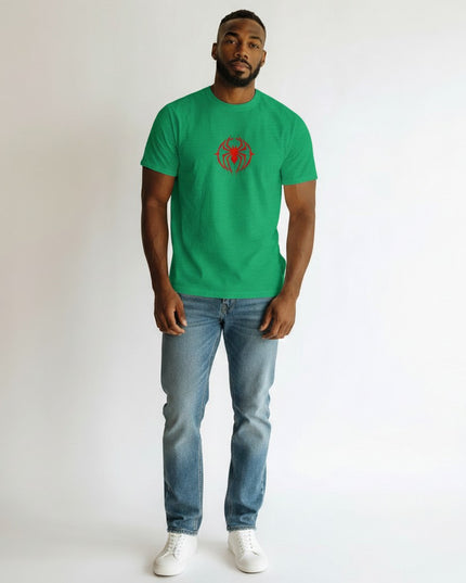 GYM PANTHERS green t-shirt with red spider graphic on chest. Short sleeves, crew neck, comfortable fit.
