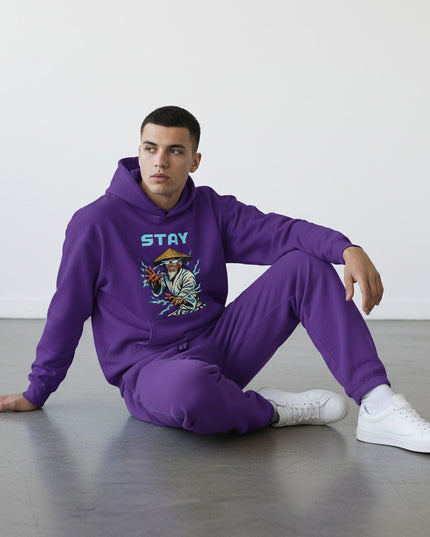 GYM PANTHERS purple cotton-blend hoodie with a graphic print of an old man in a conical hat surrounded by lightning.