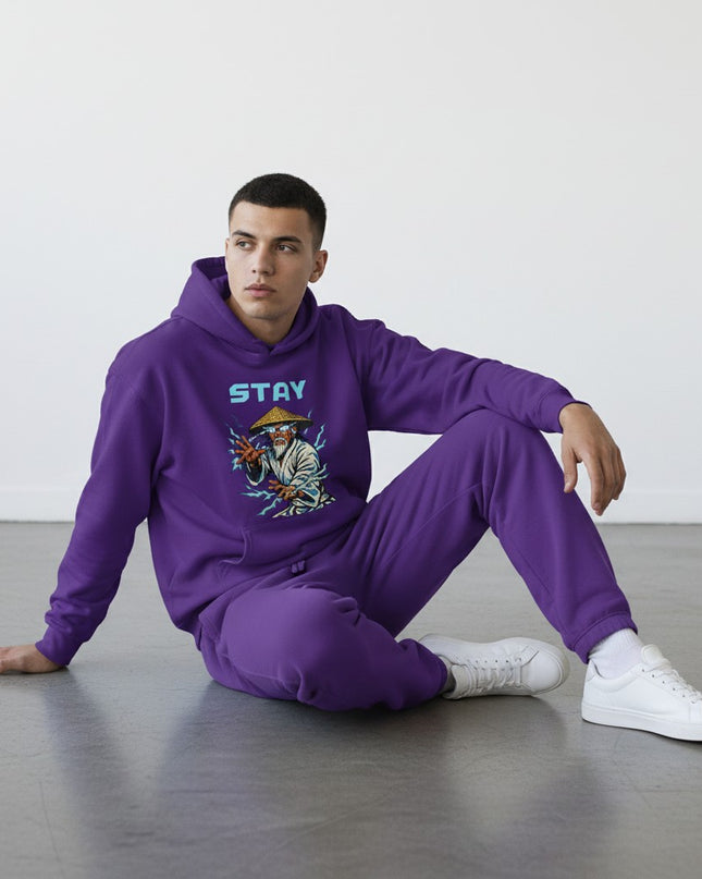 GYM PANTHERS purple cotton-blend hoodie with a graphic print of an old man in a conical hat surrounded by lightning.